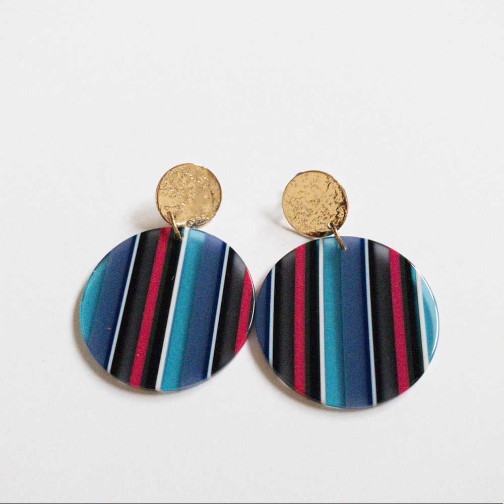 fab’rik Women’s Blue Red Gold Striped Circle Earrings
